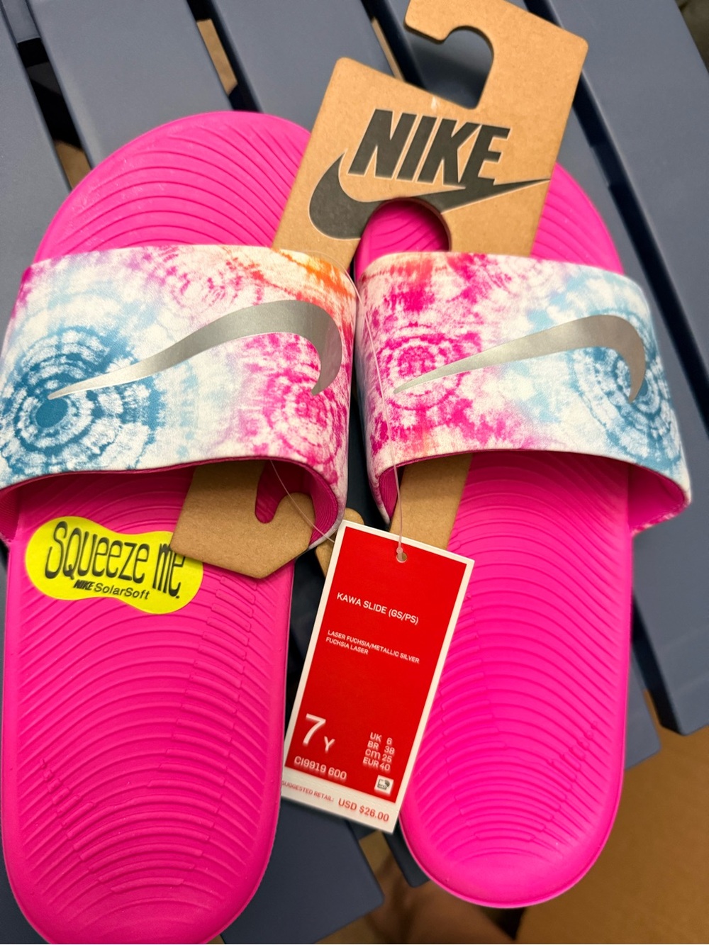 Nike Women’s Pink Slide Sandals with Tie-Dye Strap